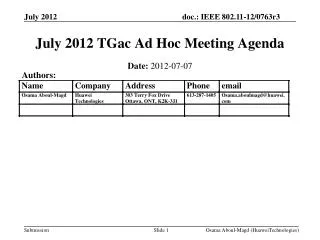 July 2012 TGac Ad Hoc Meeting Agenda