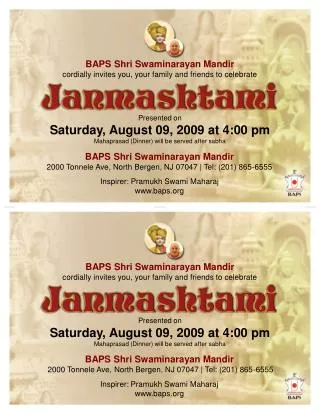 BAPS Shri Swaminarayan Mandir cordially invites you, your family and friends to celebrate