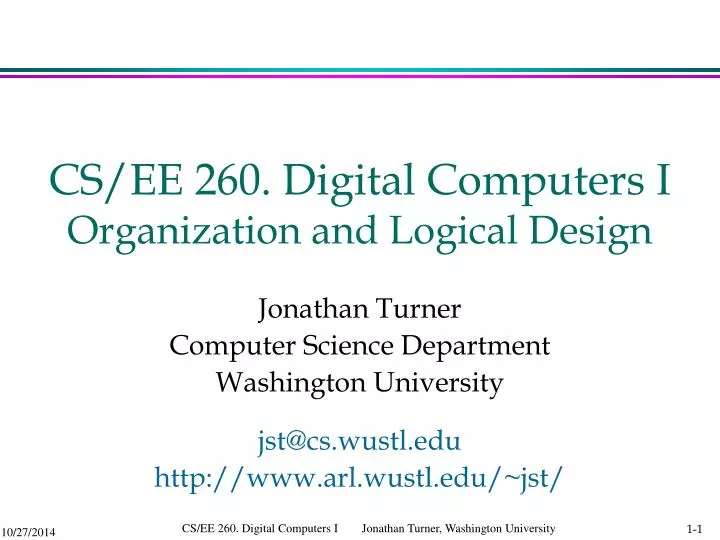 cs ee 260 digital computers i organization and logical design