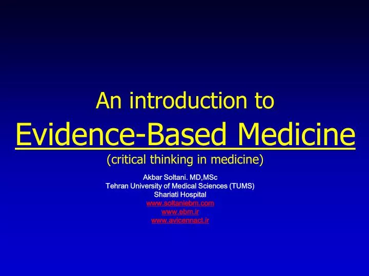 an introduction to evidence based medicine critical thinking in medicine
