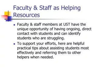 Faculty &amp; Staff as Helping Resources