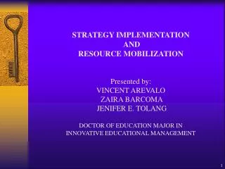 STRATEGY IMPLEMENTATION AND RESOURCE MOBILIZATION Presented by: VINCENT AREVALO ZAIRA BARCOMA