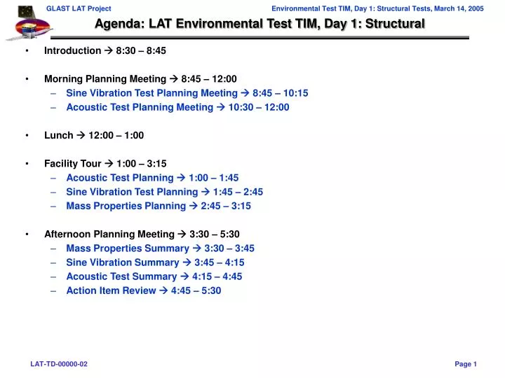 agenda lat environmental test tim day 1 structural