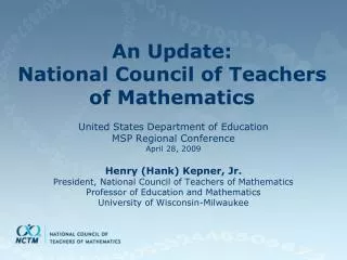 An Update: National Council of Teachers of Mathematics