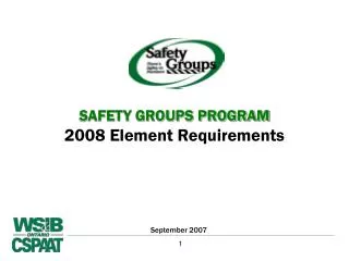 SAFETY GROUPS PROGRAM 2008 Element Requirements
