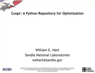 Coopr: A Python Repository for Optimization