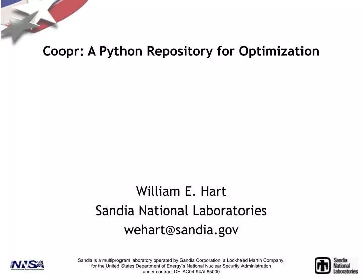 coopr a python repository for optimization