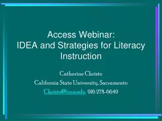 Access Webinar: IDEA and Strategies for Literacy Instruction