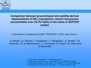 A contribution to subproject ACCENT-TROPOSAT-2 (AT2), Task Group 3