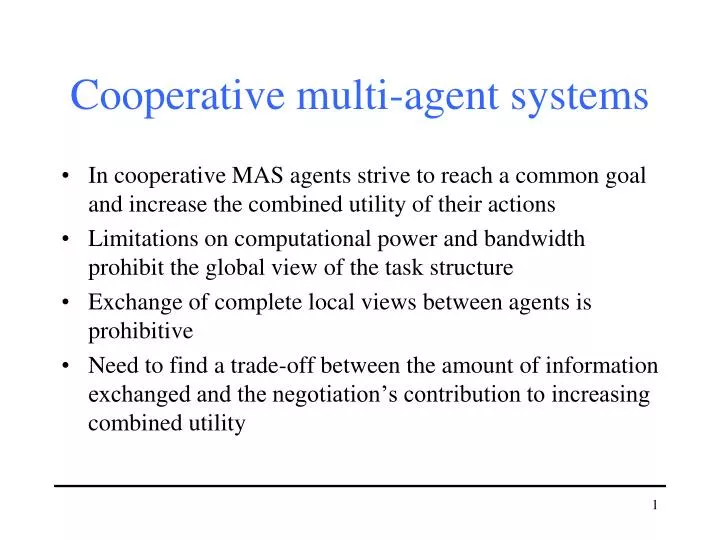 cooperative multi agent systems