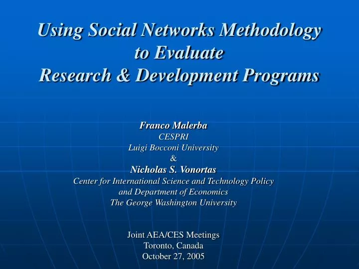 using social networks methodology to evaluate research development programs