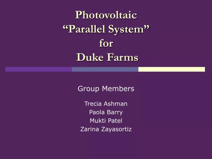 photovoltaic parallel system for duke farms