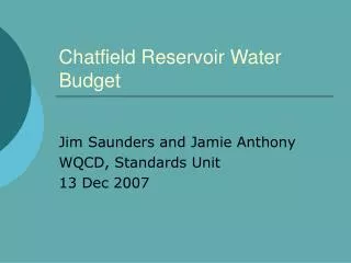 Chatfield Reservoir Water Budget