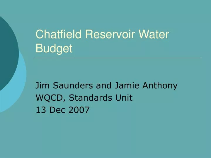 chatfield reservoir water budget