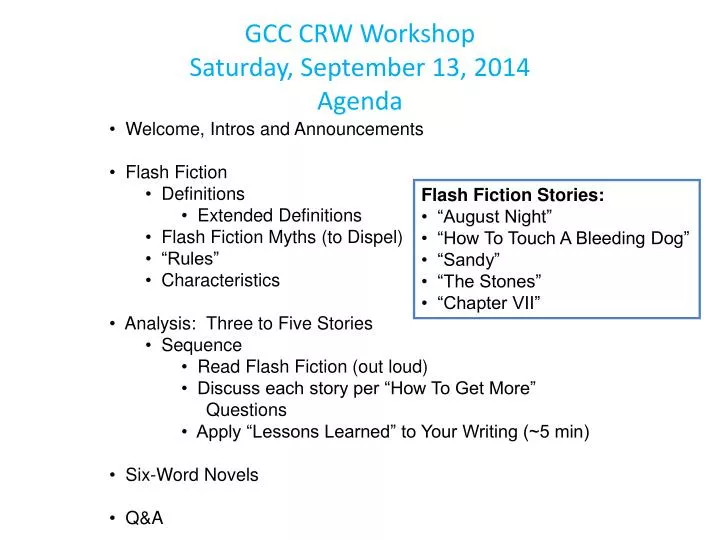 gcc crw workshop saturday september 13 2014 agenda