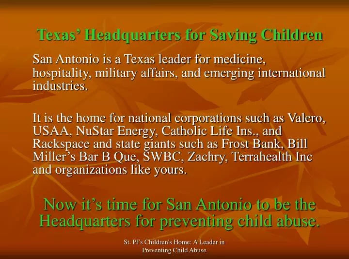 texas headquarters for saving children
