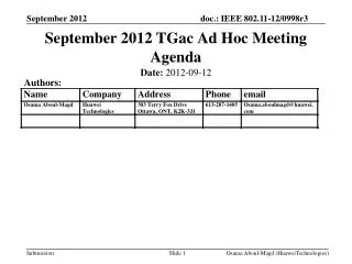 September 2012 TGac Ad Hoc Meeting Agenda