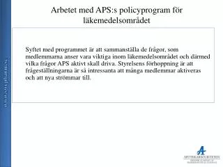 arbetet med aps s policyprogram f r l kemedelsomr det
