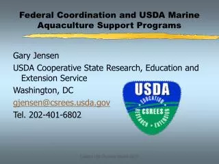 Federal Coordination and USDA Marine Aquaculture Support Programs