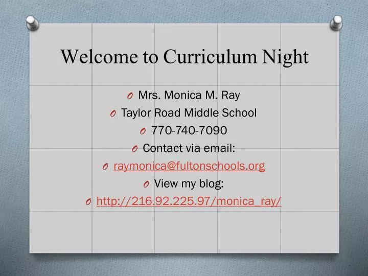 welcome to curriculum night