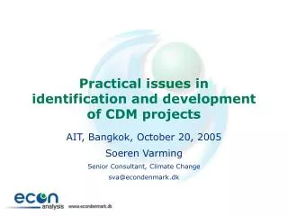 Practical issues in identification and development of CDM projects