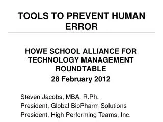 Tools to Prevent Human Error