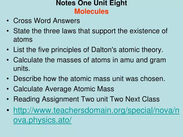 notes one unit eight molecules