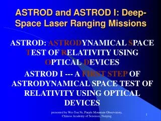 ASTROD and ASTROD I: Deep-Space Laser Ranging Missions