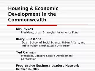 Housing &amp; Economic Development in the Commonwealth