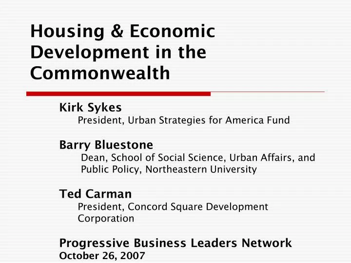 housing economic development in the commonwealth