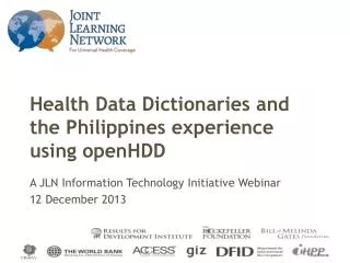 Health Data Dictionaries and the Philippines experience using openHDD