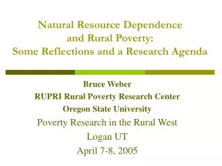 Natural Resource Dependence and Rural Poverty: Some Reflections and a Research Agenda