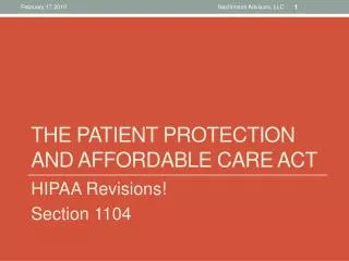 The Patient Protection and Affordable Care Act