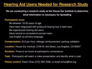 Hearing Aid Users Needed for Research Study