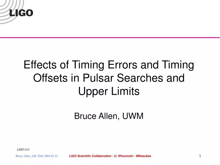 effects of timing errors and timing offsets in pulsar searches and upper limits bruce allen uwm