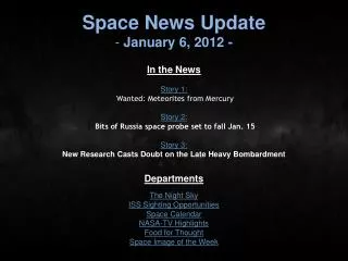 Space News Update January 6, 2012 -