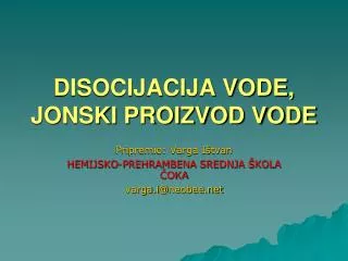 disocijacija vode jonski proizvod vode