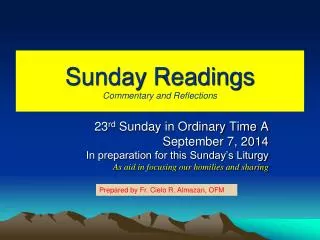 Sunday Readings Commentary and Reflections