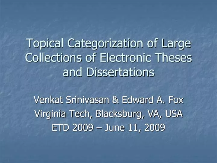 topical categorization of large collections of electronic theses and dissertations