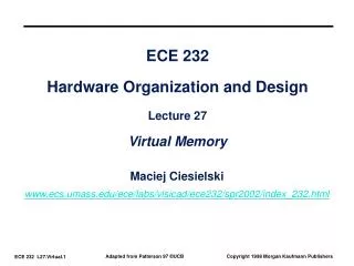 ECE 232 Hardware Organization and Design Lecture 27 Virtual Memory