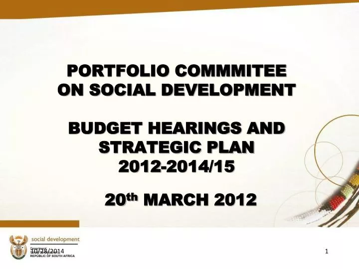 portfolio commmitee on social development budget hearings and strategic plan 2012 2014 15