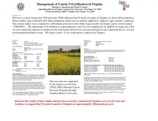 Management of Canola N Fertilization in Virginia 1 Harbans L. Bhardwaj and 2 David E. Starner