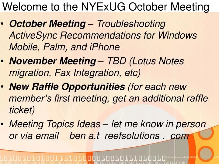 welcome to the nyexug october meeting