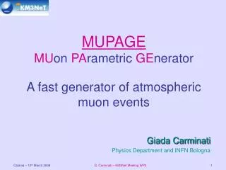 MUPAGE MU on PA rametric GE nerator A fast generator of atmospheric muon events