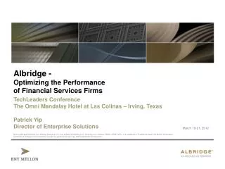 Albridge - Optimizing the Performance of Financial Services Firms
