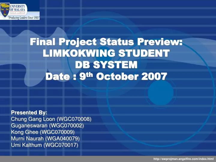 final project status preview limkokwing student db system date 9 th october 2007