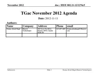 TGac November 2012 Agenda