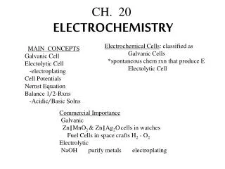 CH. 20 ELECTROCHEMISTRY
