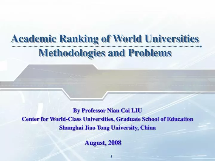 academic ranking of world universities methodologies and problems