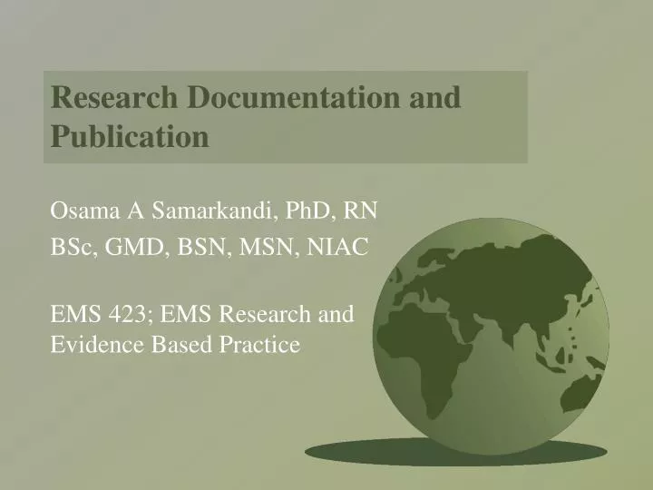 research documentation and publication